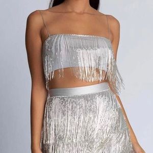Meshki Sofia Beaded Fringe Top & Skirt Set - (S)
